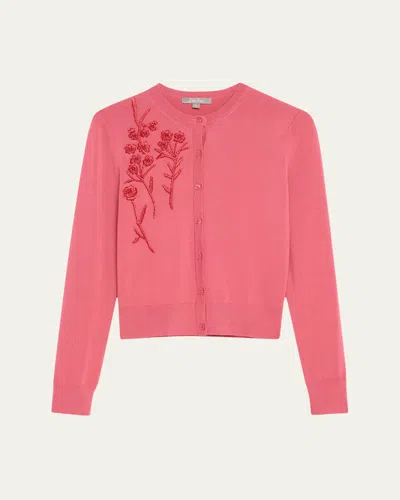 Lela Rose Floral Embroidered Cardigan In Pink