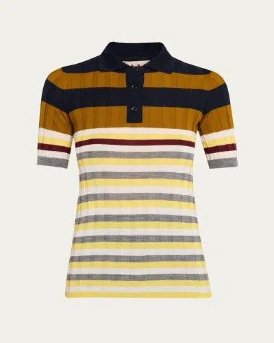 Marni Ribbed Texture Wool Polo Shirt In Multi