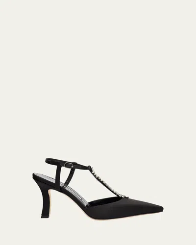 Manolo Blahnik Sufik Embellished Satin T-strap Pumps