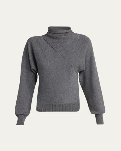 Tom Ford Wrap-neck Fine Cashmere-cotton Sweater In Gray