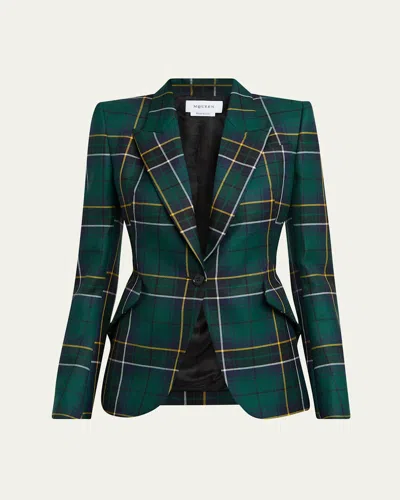 Alexander Mcqueen Single-breasted Wool Tartan Jacket With Peak Lapels In Green