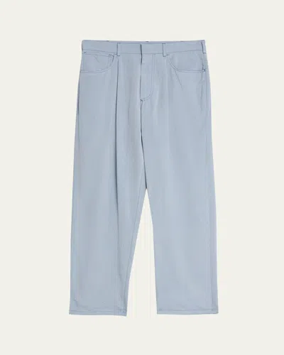 Giorgio Armani Men's Denim-dyed Silk Pleated Trousers In Blue