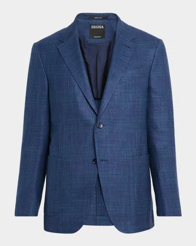 Zegna Men's Tonal Plaid Single-breasted Sport Coat In Blue