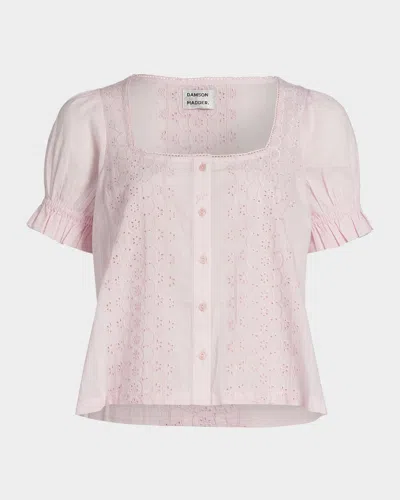 Damson Madder Prim Eyelet Puff-sleeve Blouse