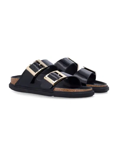 Birkenstock Arizona Droplet Buckle High Shine Black Slides In Black