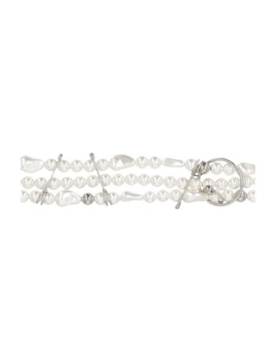 Justine Clenquet Layered White Pearl Choker With Silver Accents In Silver