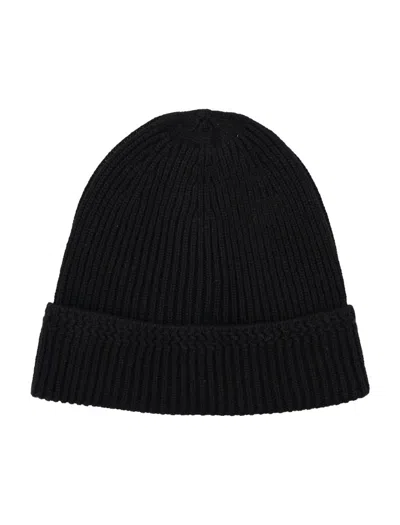 Tom Ford Mens Black Logo-patch Ribbed Cashmere-knit Beanie Hat In Black