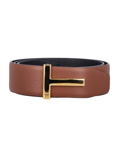 Tom Ford Grain Leather Icon Belt In Brown