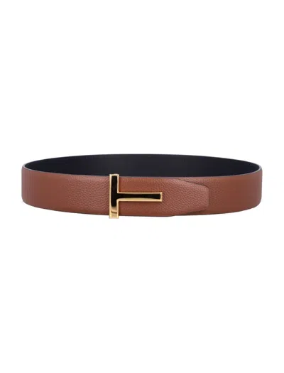 Tom Ford Grain Leather Icon Belt In Brown
