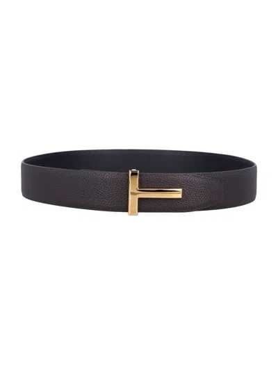 Tom Ford Grain Leather Icon Belt In Brown