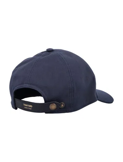 Tom Ford Tf Embroidered Leather-trimmed Baseball Cap In Blue