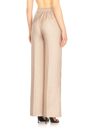 Herno Silk Pants With All-over Monogram Pattern In Neutral