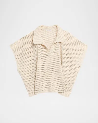 Maria Mcmanus Hand Crochet Short-sleeve Cape Polo Sweater In Neutral