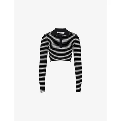 The Frankie Shop Womens  Giselle Striped Cropped Knit Polo Shirt