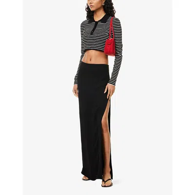 The Frankie Shop Womens  Giselle Striped Cropped Knit Polo Shirt