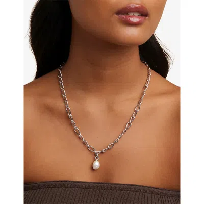 Astrid & Miyu Womens  Infinite Rhodium-plated Sterling-silver And Freshwater-pearl Lariat Necklac