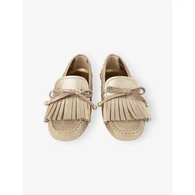 Jimmy Choo Womens  Manon F Metallic Reverse Suede Loafers