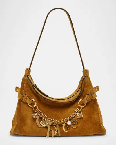 Chloé Logo Charm Hobo Bag In Suede