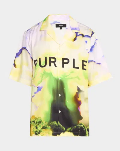 Purple Men's Lyocell Relaxed Fit Logo Camp Shirt In Yellow