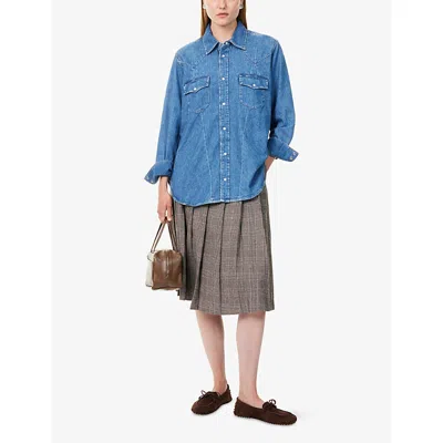 Polo Ralph Lauren Womens  Relaxed-fit Curved-hem Denim-blend Shirt