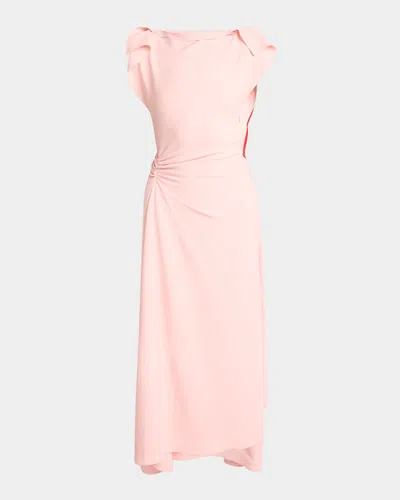 Victoria Beckham Drape Sleeve Midi Dress In Pink