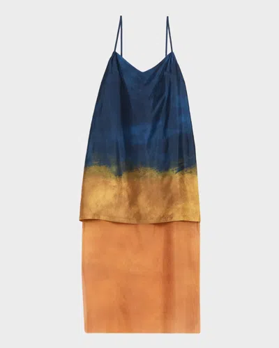 Jason Wu Collection Painted Stripe Slip Dress With Organza Underlayer In Yellow