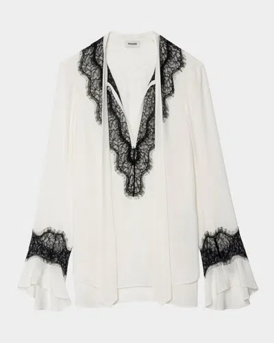 Zadig & Voltaire Tuan Lace Crepe De Chine Blouse