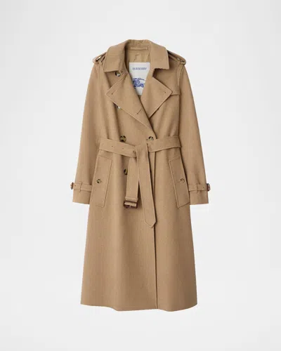 Burberry Kensington Belted Cashmere-wool Double-breasted Trench Coat In Brown