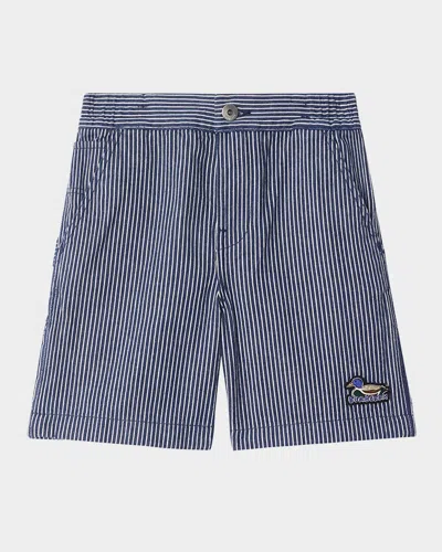 Burberry Boy's Django Stripe Shorts In Blue