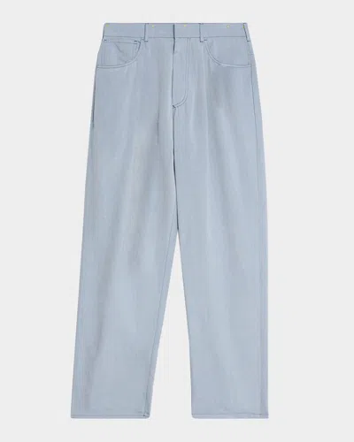 Giorgio Armani Men's Denim-dyed Silk Pleated Trousers In Blue