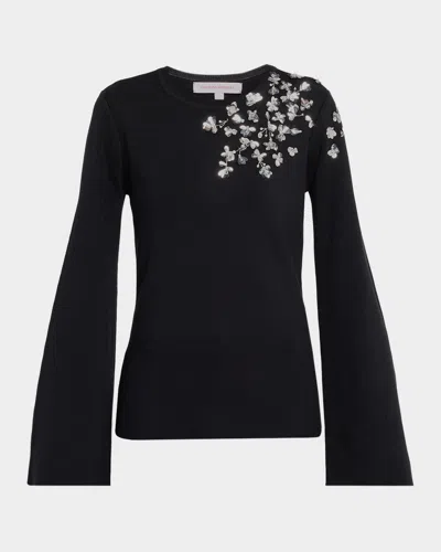 Carolina Herrera Embellished Bell-sleeve Sweater In Black