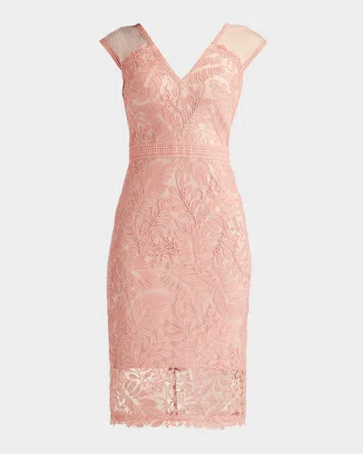 Tadashi Shoji Cap-sleeve Botanical Corded Lace Dress