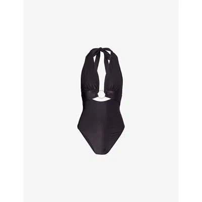 We Are Tala Omens  Halter Plunge Ring Swimsuit
