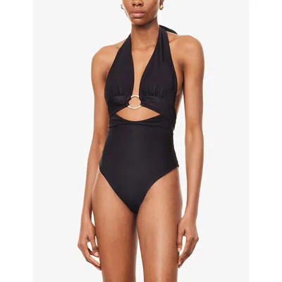 We Are Tala Omens  Halter Plunge Ring Swimsuit