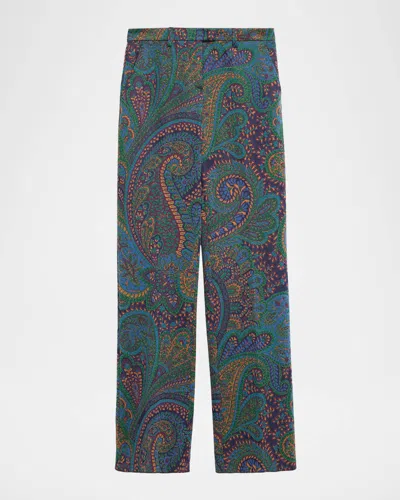 Etro Paisley Green Knit Jacquard Pant In Blue