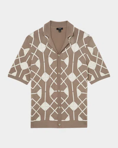 Reiss Men's Terrazzo Geometric Embroidery Knit Camp Shirt