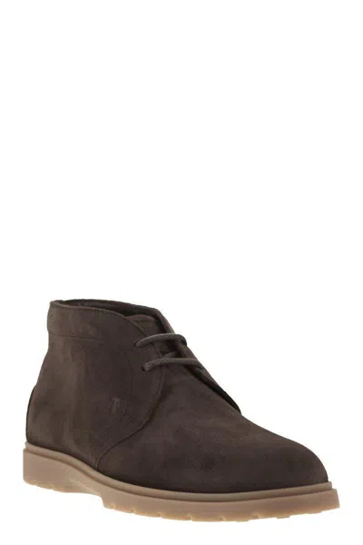 Tod's Men Suede Leather Boots In Brown
