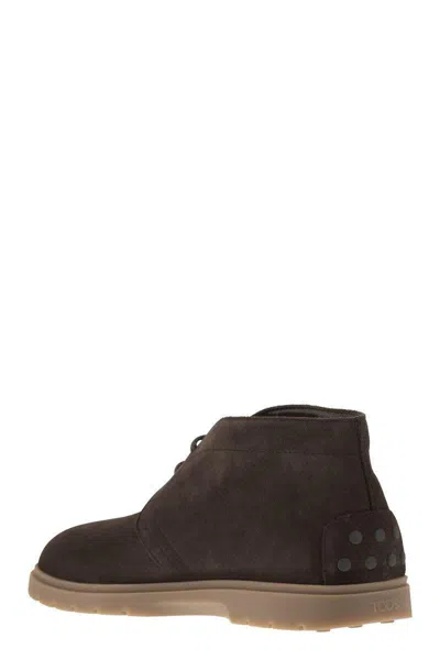 Tod's Men Suede Leather Boots In Brown