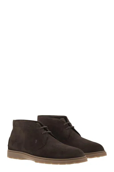 Tod's Men Suede Leather Boots In Brown