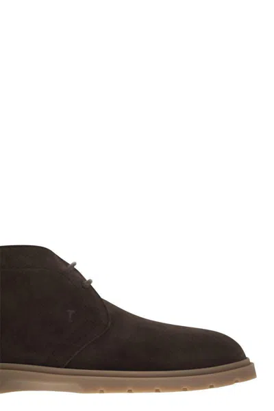 Tod's Men Suede Leather Boots In Brown