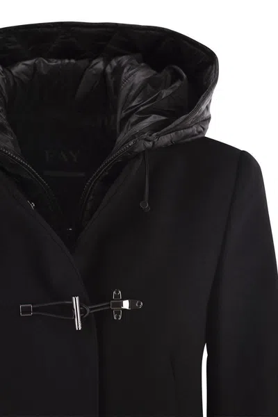 Fay Toggle Coat In Wool Cloth In Black