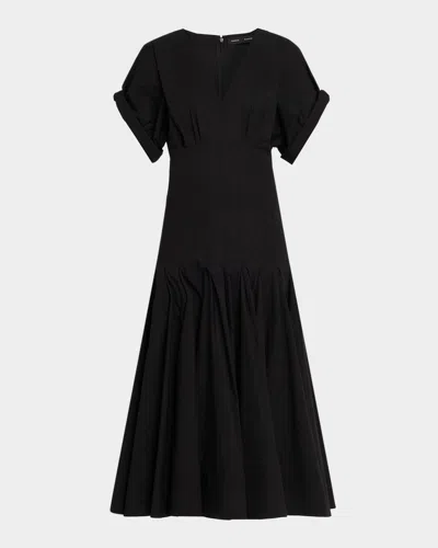 Proenza Schouler Ciara Short-sleeve Poplin Drop-waist Midi Dress
