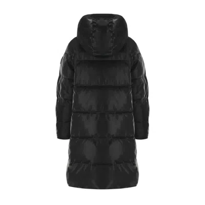 Elisabetta Franchi Black Satin Hooded Padded Coat In Black