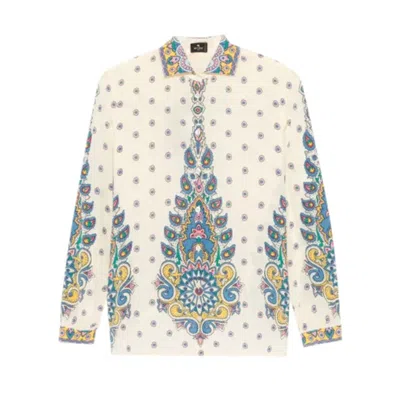 Etro Ivory Paisley Print Silk Twill Shirt