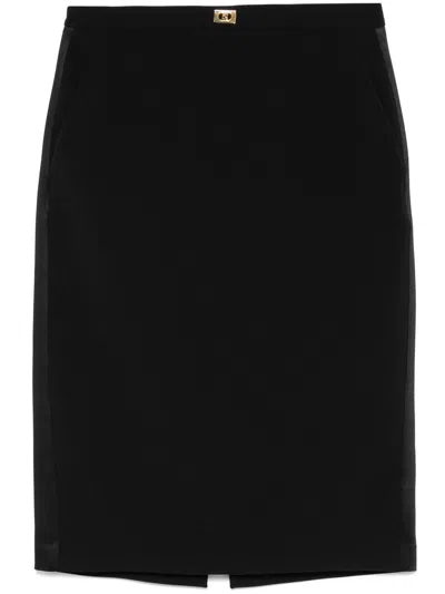 Elisabetta Franchi Satin-trim Crepe Midi Skirt In Black