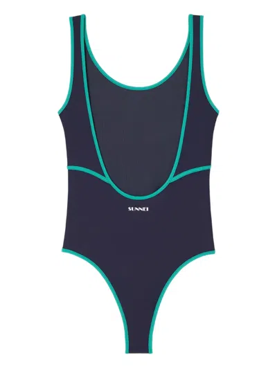 Sunnei Arena Contrast-trim Swimsuit In Blue
