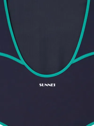 Sunnei Arena Contrast-trim Swimsuit In Blue