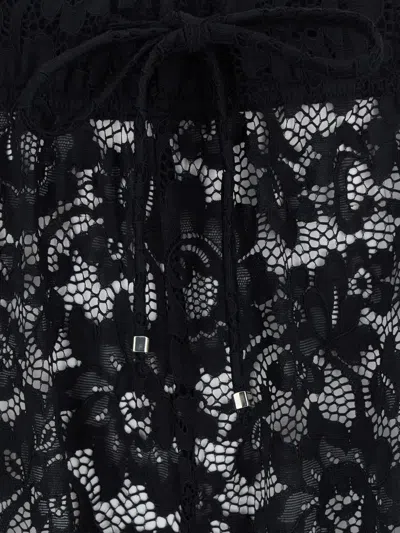 Venuja 'bohemia' Black Pants With Elastic Drawstring Waist And All-over Floral Embroidery In Black