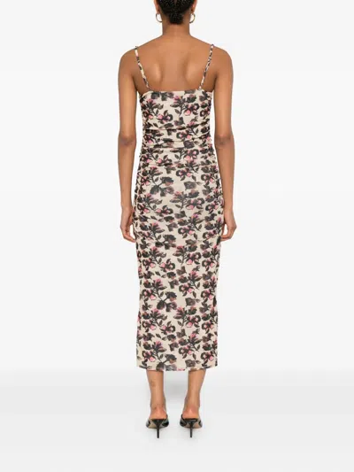 Nanushka Floral-print Ruched Dress In Neutral