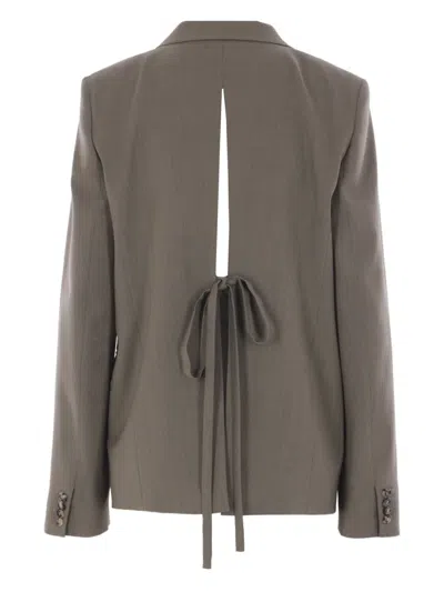 Loewe Tie-back Wool Blazer In Brown